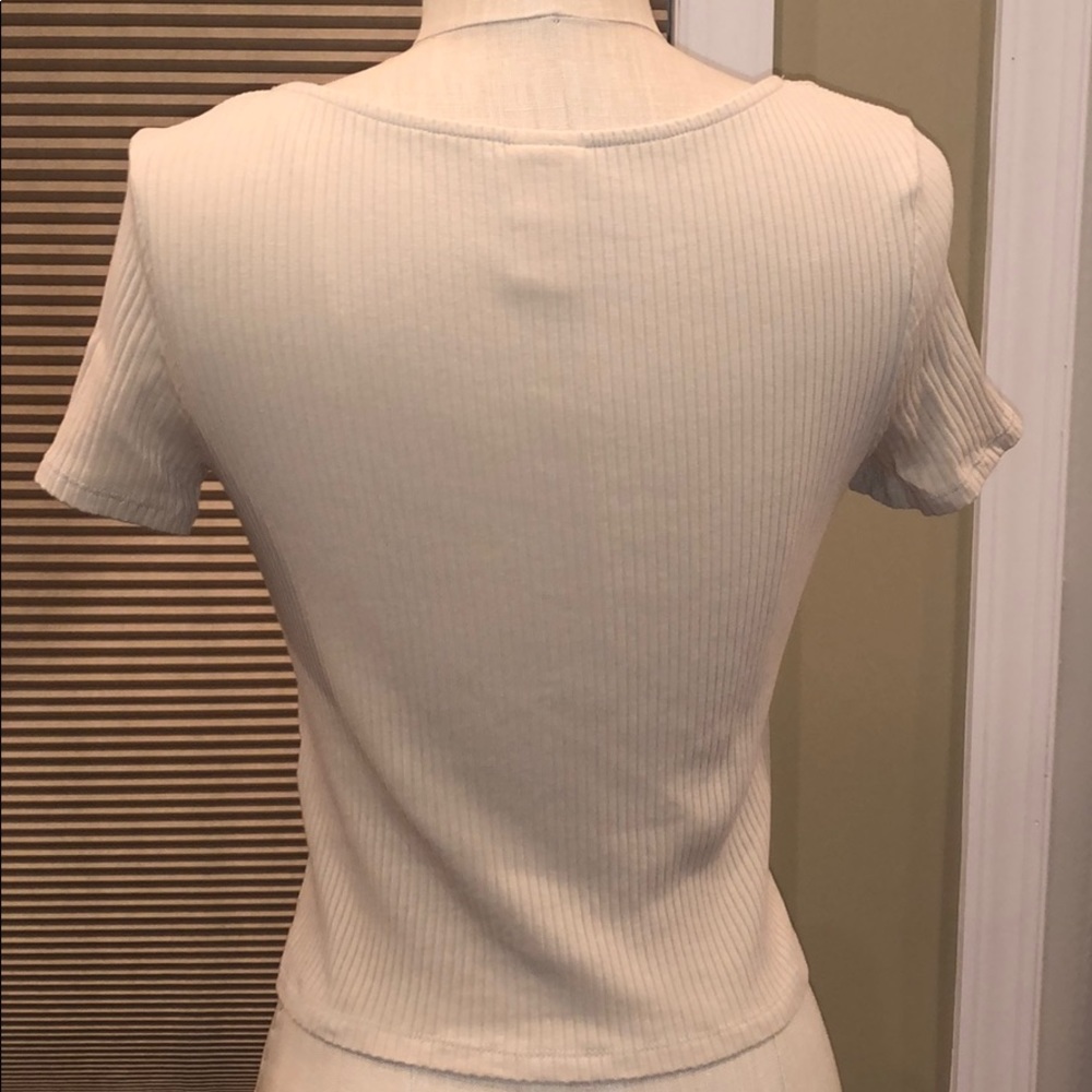 H&M Tan Button Down Ribbed Crop Top - Picture 3 of 7